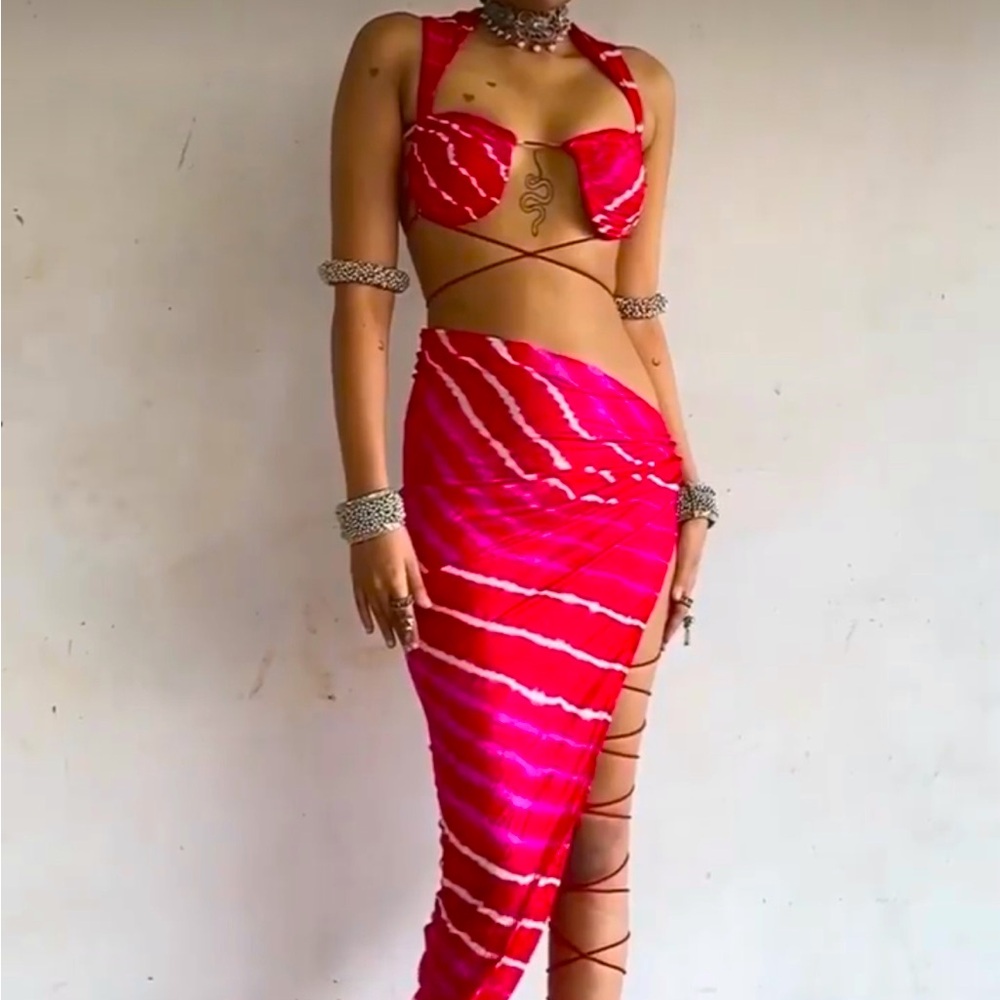 Red Tie Up Two Piece